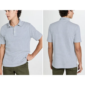 Faherty Men's Navy and White Striped Polo